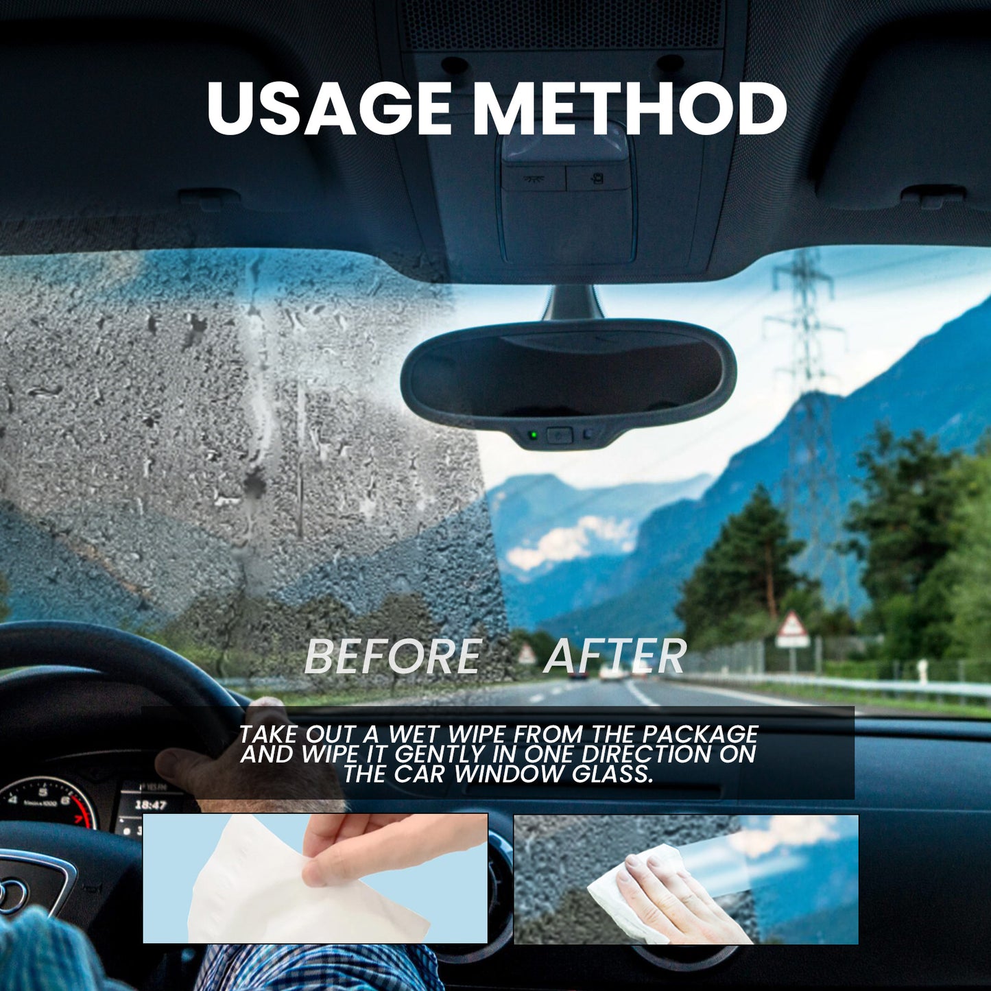 Car Anti-Fog And Anti-Rain Wipes, Car Water-Free Glass Cleaning Anti-Fog And Anti-Rain Decontamination Wipes