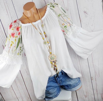 Splicing mesh embroidery shirt