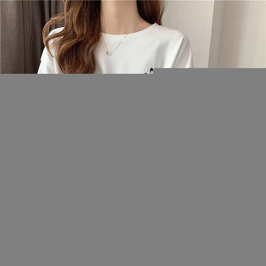 Women's Loose Design Mid-length Print Innerwear Bottoming Shirt Top T-shirt