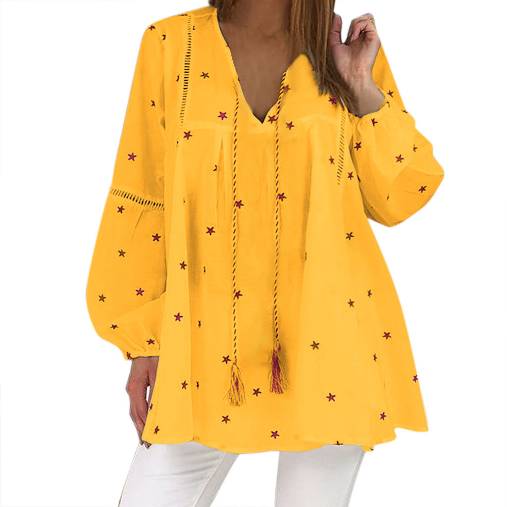 Openwork shirt with lace stitching
