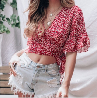 Small floral lace chiffon shirt