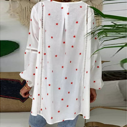 Openwork shirt with lace stitching