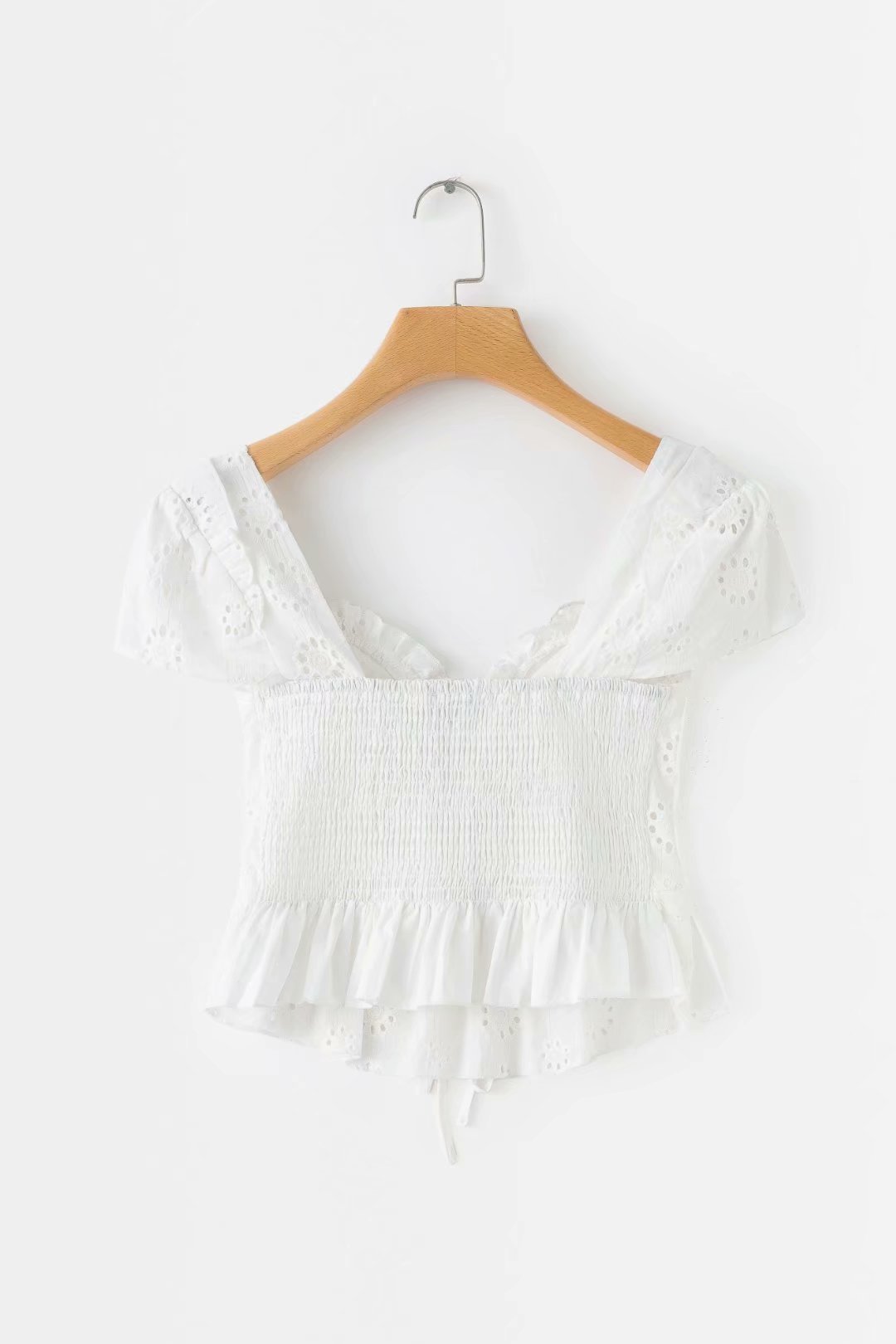 Openwork lace-up shirt top