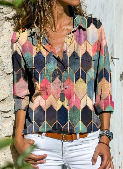 Printed lapel casual shirt