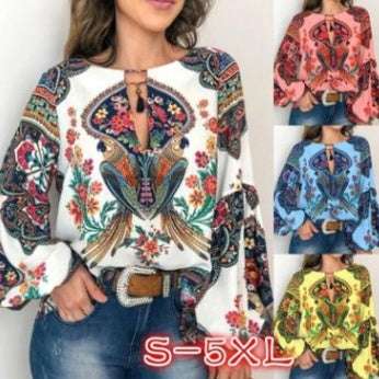 Round Neck Lantern Sleeve Shirt