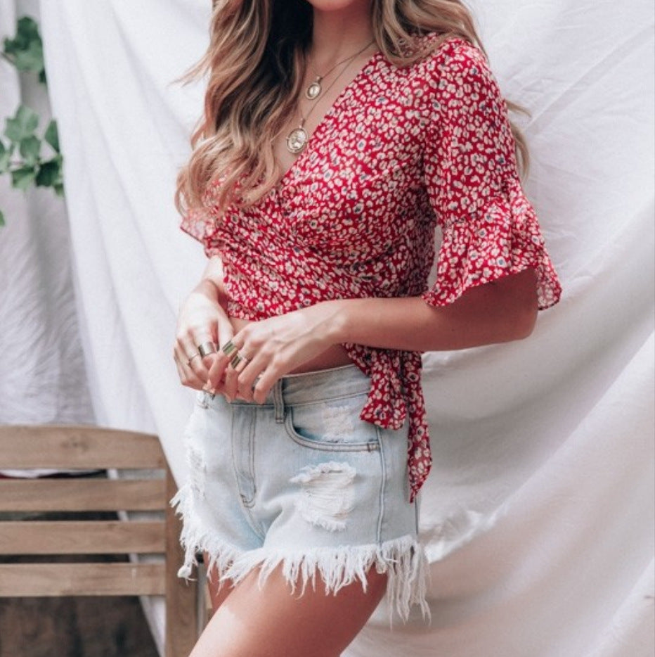 Small floral lace chiffon shirt