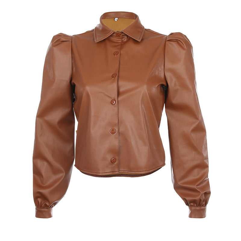 Lapel-breasted puff sleeve shirt