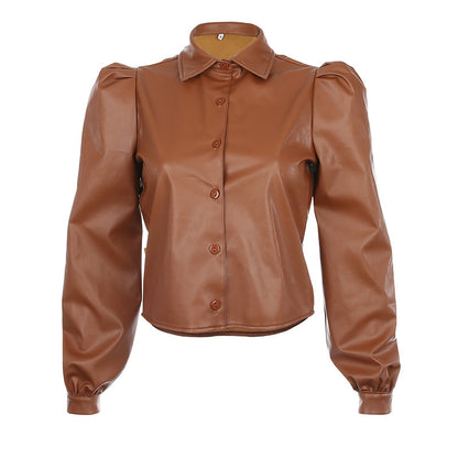 Lapel-breasted puff sleeve shirt