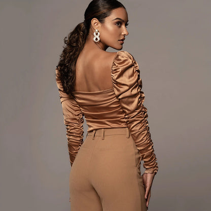 Off-The-Shoulder Slim Long-Sleeve Cropped T-Shirt Bottoming Shirt