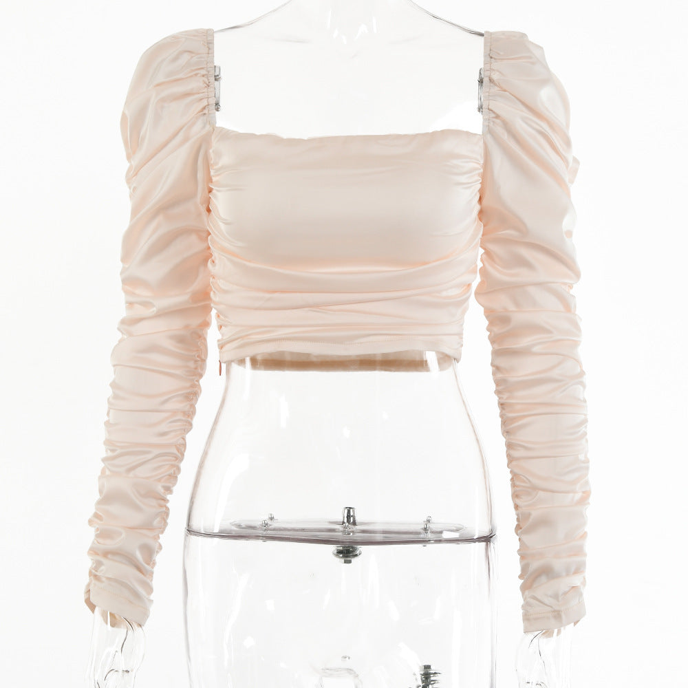 Off-The-Shoulder Slim Long-Sleeve Cropped T-Shirt Bottoming Shirt