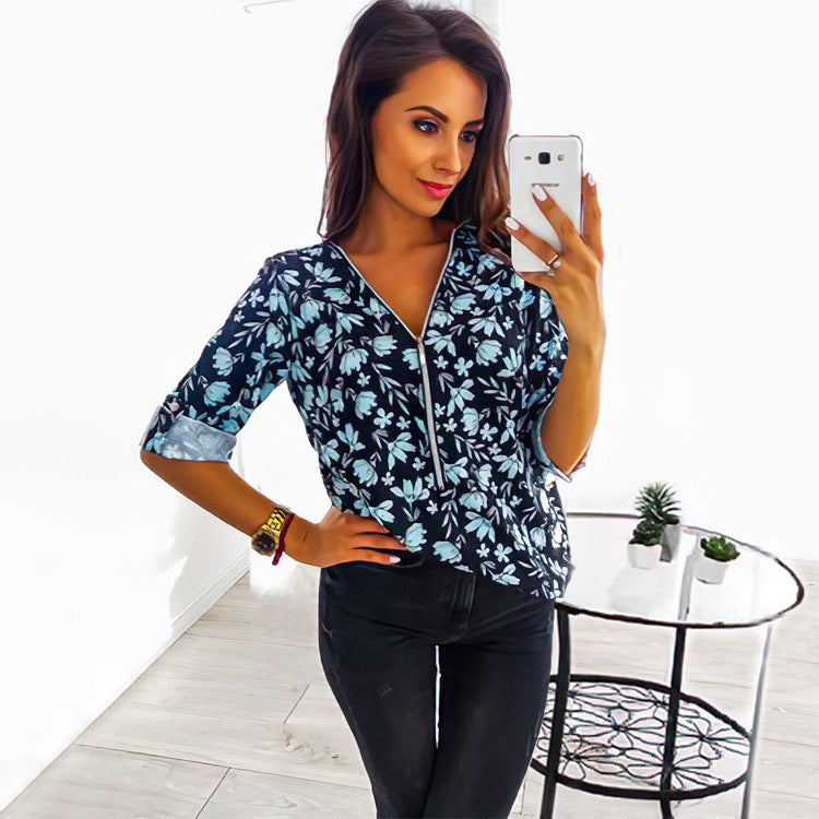 V-neck zip shirt