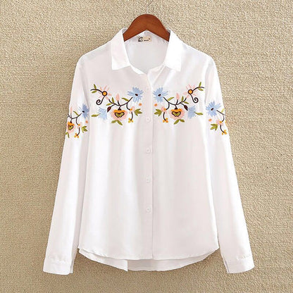 Embroidered Shirt Women's Long-Sleeved Bottoming Shirt Loose Plus Size Women's Spring And Autumn 200 Kg White Shirt Women
