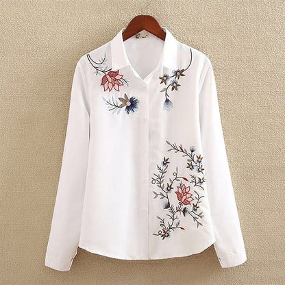 Embroidered Shirt Women's Long-Sleeved Bottoming Shirt Loose Plus Size Women's Spring And Autumn 200 Kg White Shirt Women