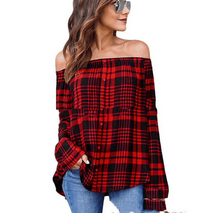Red And Black Plaid Shirt Long Sleeve Loose Single Breasted Shirt