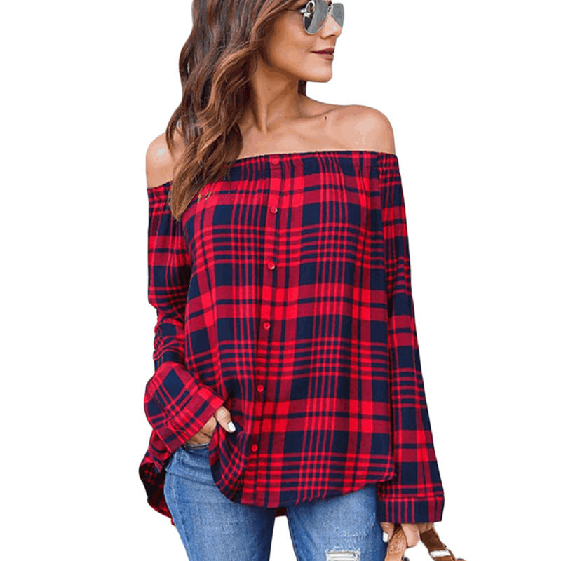 Red And Black Plaid Shirt Long Sleeve Loose Single Breasted Shirt