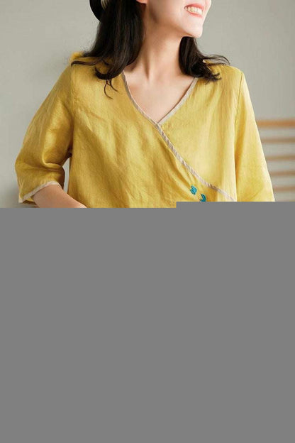 Retro Button Embroidered Shirt Top