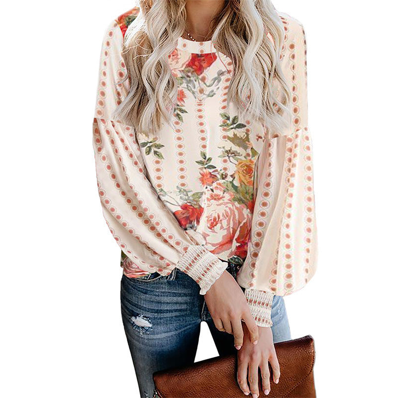 Long-Sleeved Shirt Women Autumn New Loose Fashion Floral Pattern Ladies Shirt