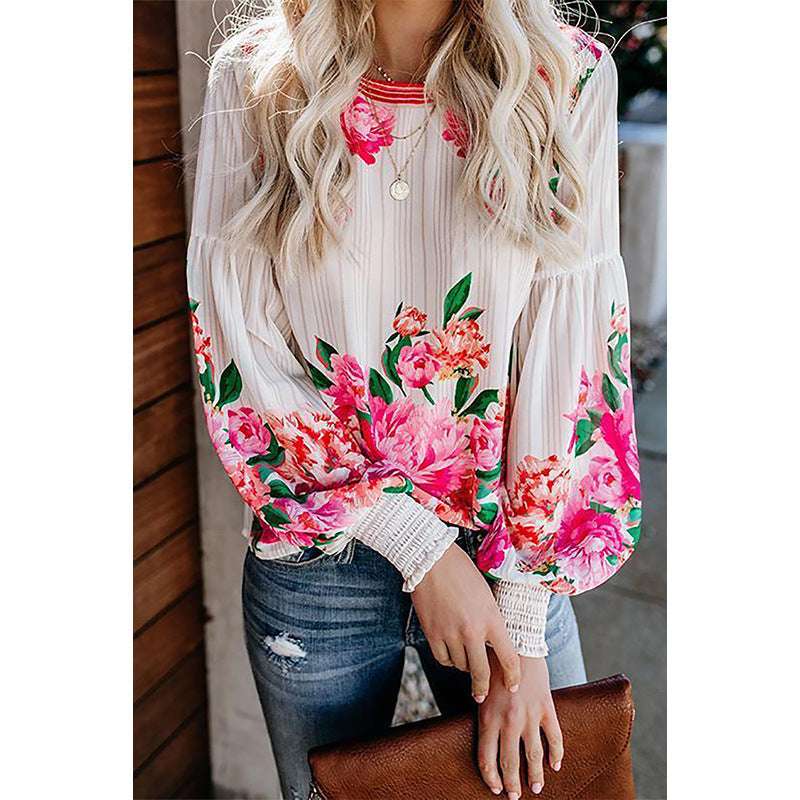 Long-Sleeved Shirt Women Autumn New Loose Fashion Floral Pattern Ladies Shirt