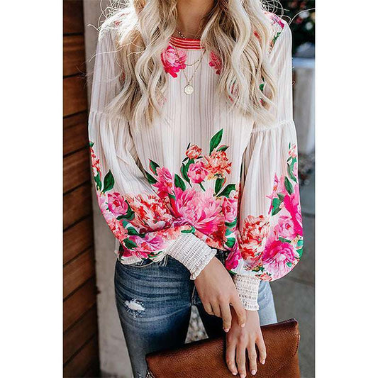 Long-Sleeved Shirt Women Autumn New Loose Fashion Floral Pattern Ladies Shirt