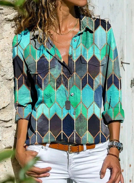Printed lapel casual shirt
