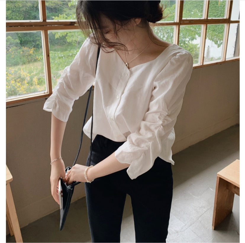 French retro square collar shirt