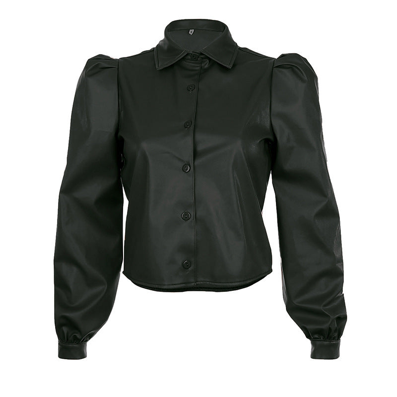 Lapel-breasted puff sleeve shirt