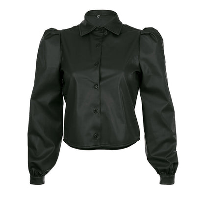 Lapel-breasted puff sleeve shirt