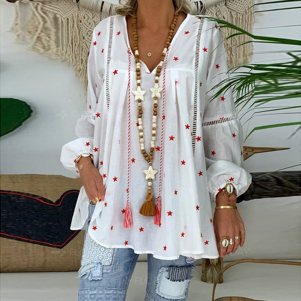 Openwork shirt with lace stitching