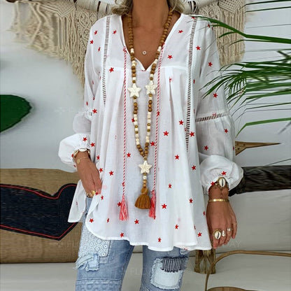 Openwork shirt with lace stitching