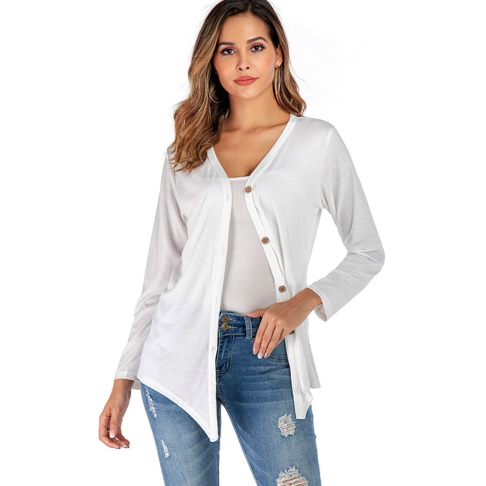 Women's V-neck Button Long-sleeved Cardigan T-shirt Bottoming Shirt