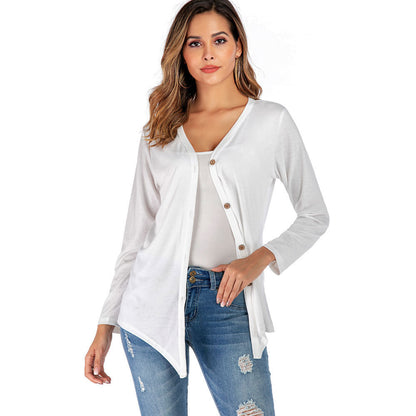 Women's V-neck Button Long-sleeved Cardigan T-shirt Bottoming Shirt