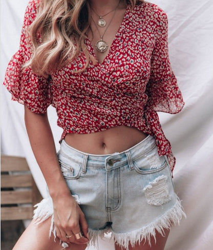 Small floral lace chiffon shirt