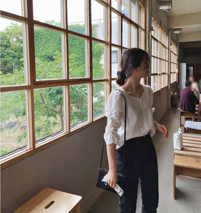 French retro square collar shirt
