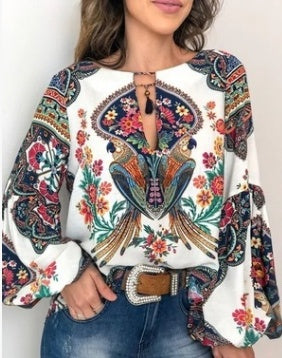 Round Neck Lantern Sleeve Shirt