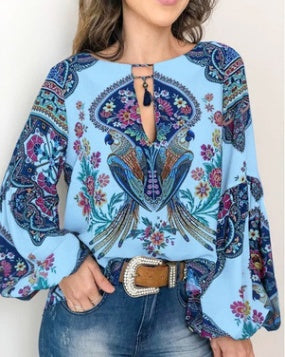 Round Neck Lantern Sleeve Shirt