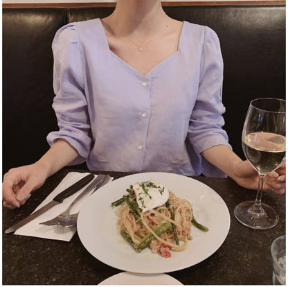 French retro square collar shirt