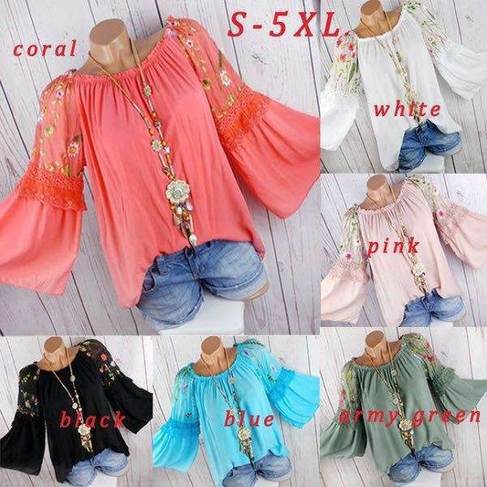 Splicing mesh embroidery shirt