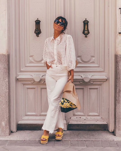 Sheer print tulle top shirt