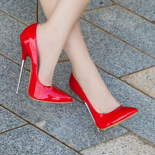 Lacquer leather pointed metal heel high heels for women