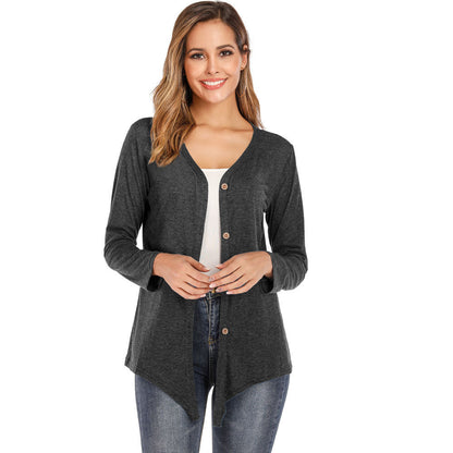 Women's V-neck Button Long-sleeved Cardigan T-shirt Bottoming Shirt