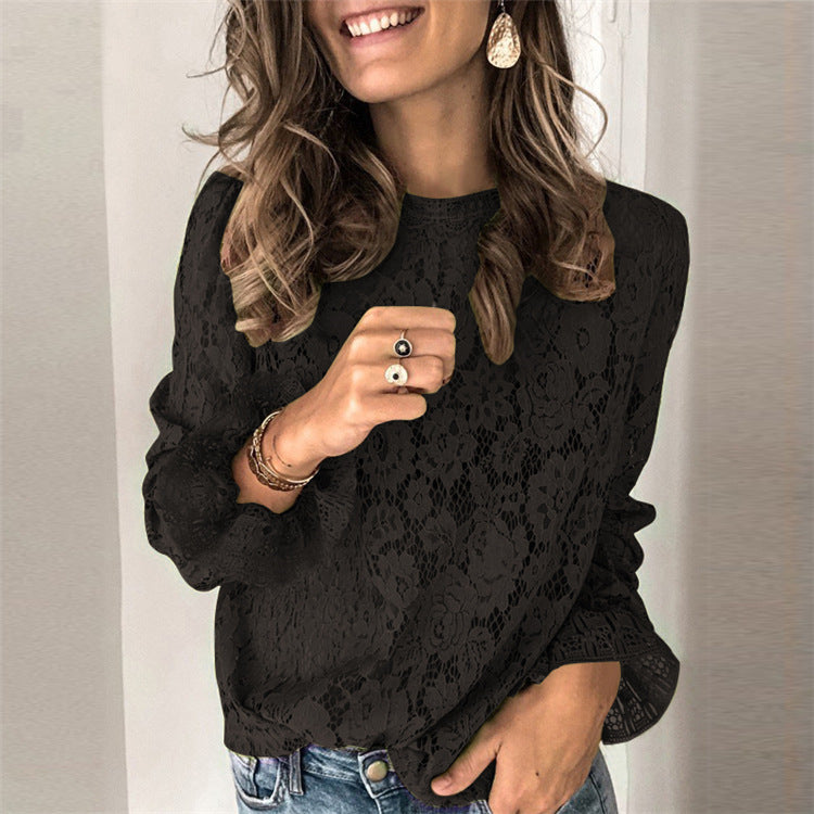 Trumpet sleeve hollow lace shirt