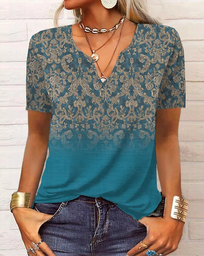 Loose Long Sleeve Floral V-neck T-shirt Bottoming Shirt Women's Clothing