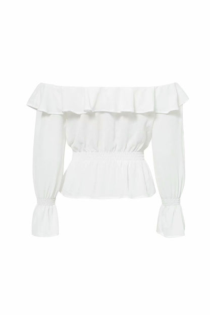 Lace-up shoulder ruffle shirt