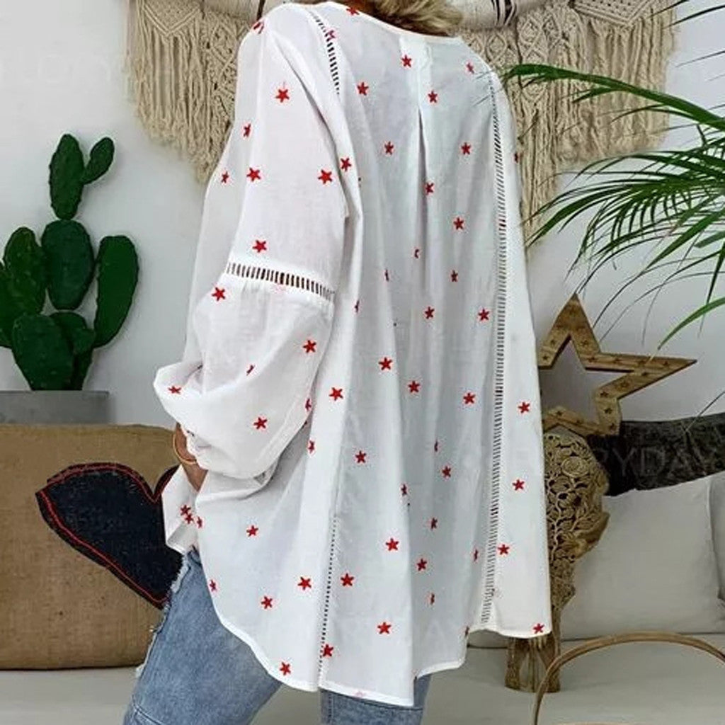 Openwork shirt with lace stitching