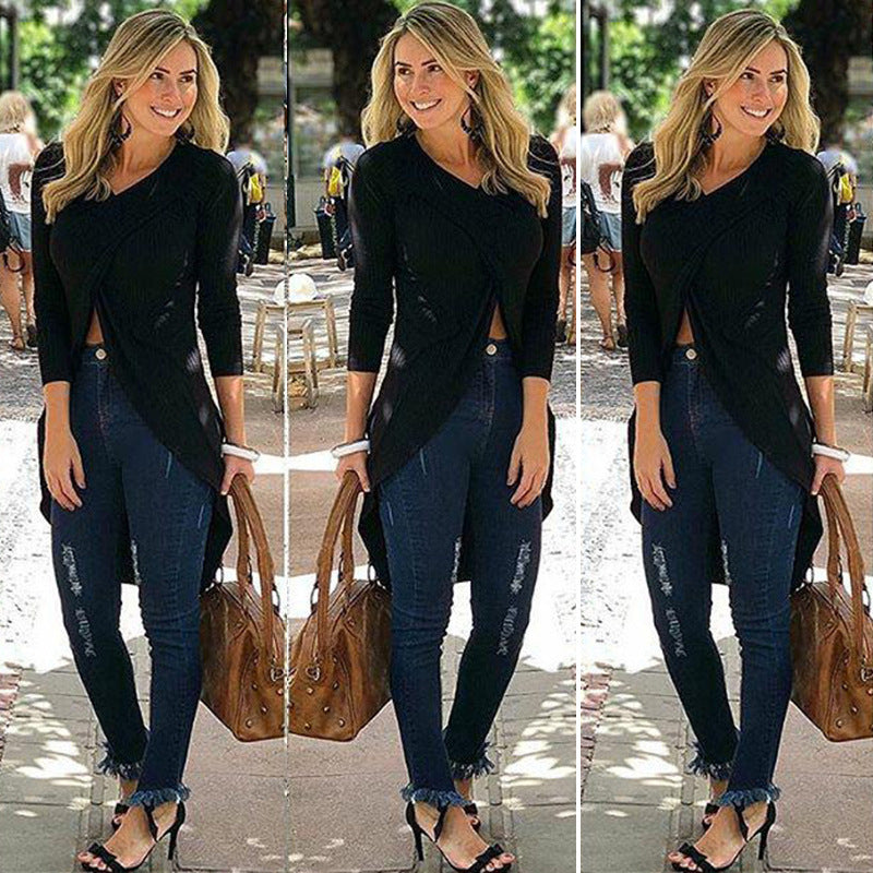 Irregular split bottom shirt