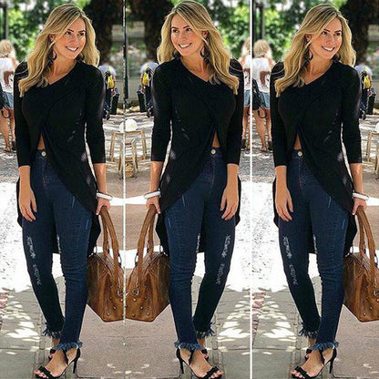 Irregular split bottom shirt