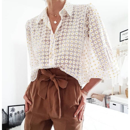 Sheer print tulle top shirt