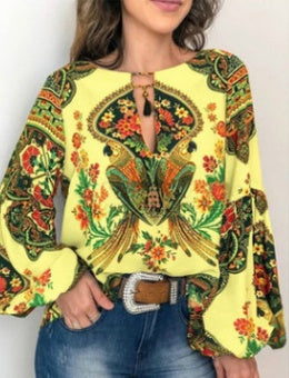 Round Neck Lantern Sleeve Shirt