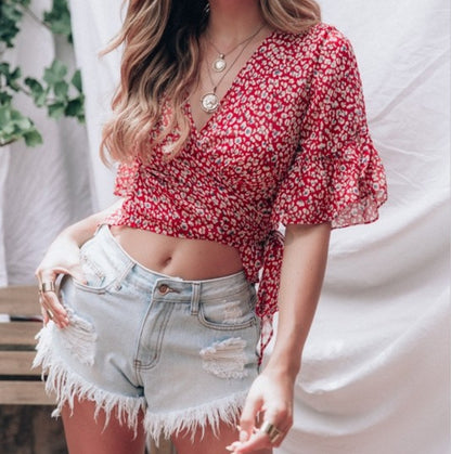 Small floral lace chiffon shirt