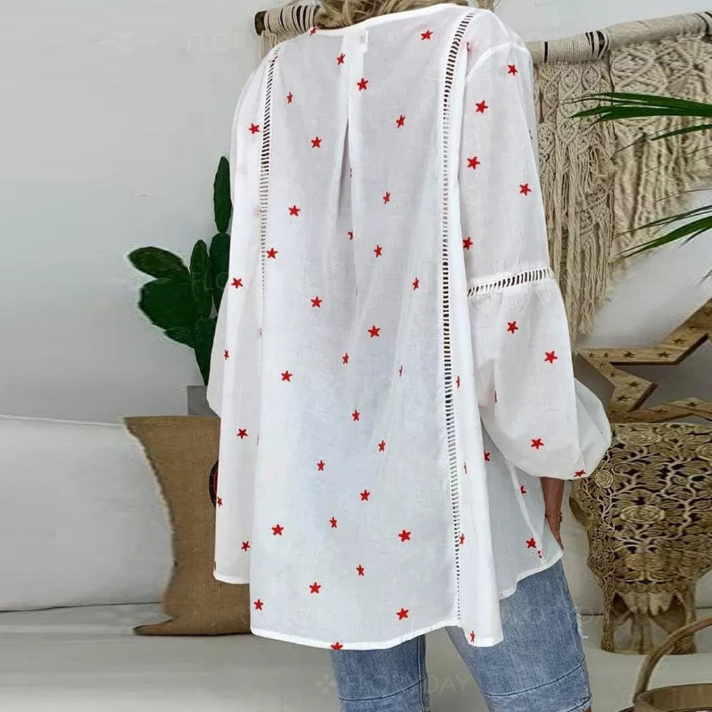Openwork shirt with lace stitching